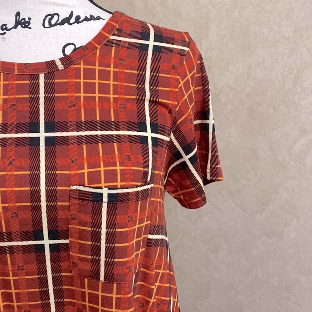 Rust, Gold, Burnt Orange, Cream and Black Plaid Swing Dress | LuLaRoe Carly